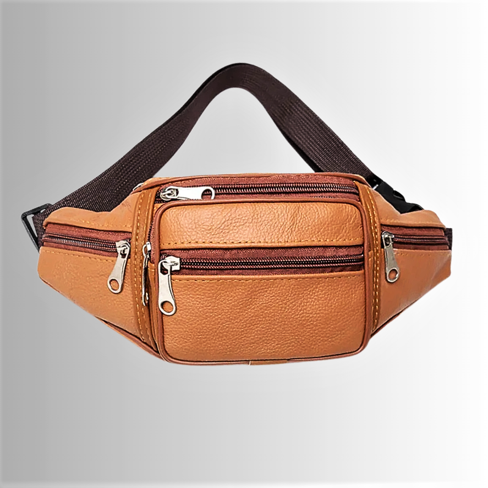 Marsupio a 6 Tasche in Vera Pelle di Vitellino