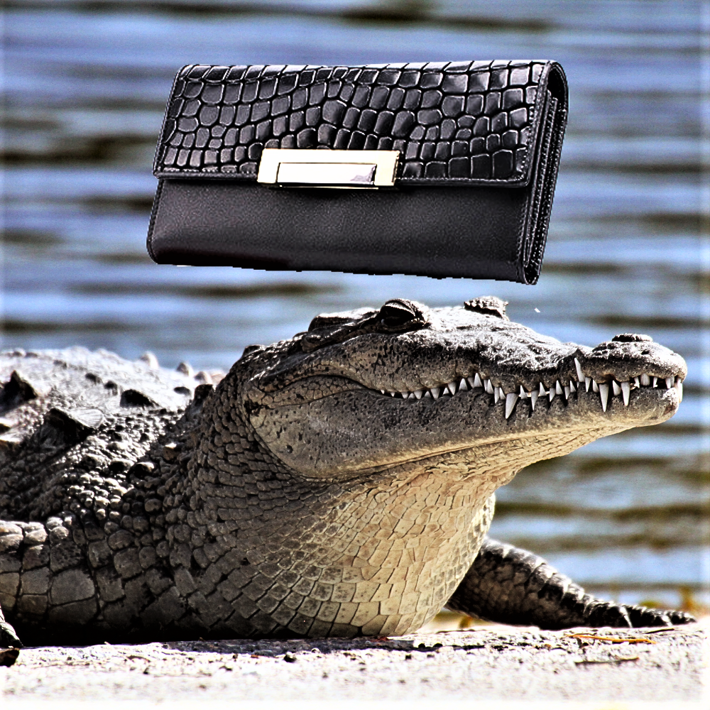 Genuine Cowhide Leather Wallet with Crocodile Texture