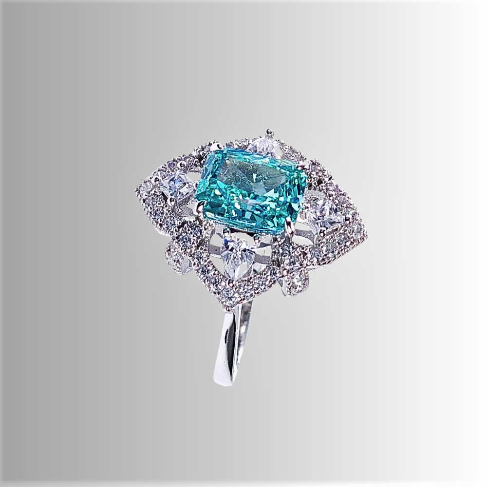 Fascione con Tormalina Paraiba Taglio Cuscino allungato e Diamanti Lab Grown