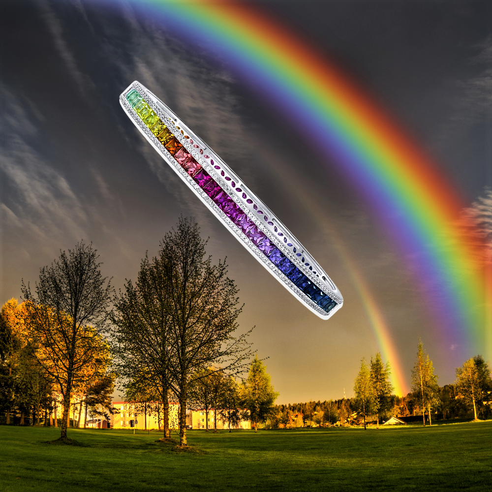 Bracciale rigido con Zaffiri Coltivati Multicolor e Brillanti Sintetici ad Alto Contenuto di Carbonio