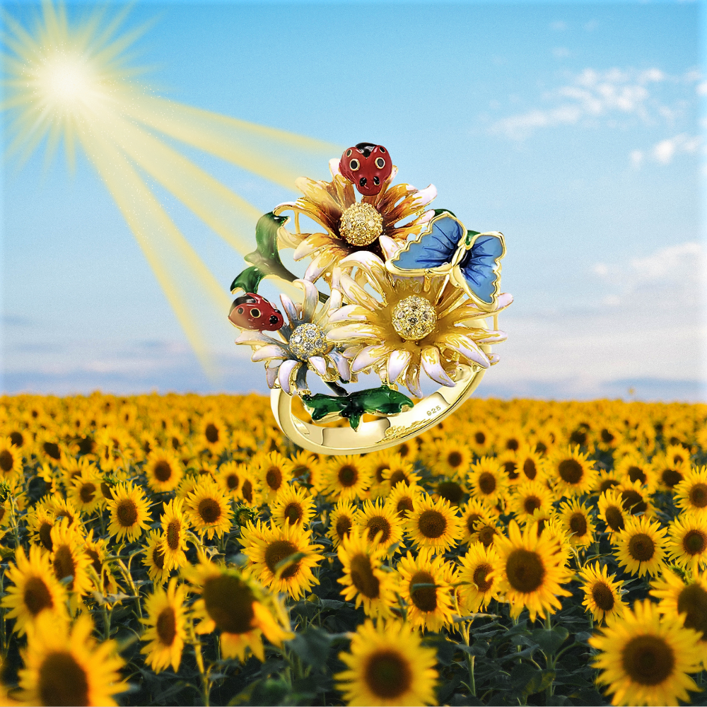 Anello a Bouquet con Smalti Dipinti a Mano