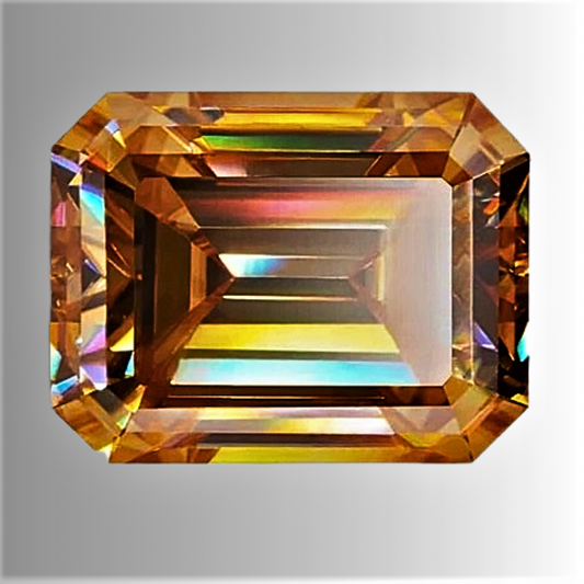 Moissanite Champagne Taglio Smeraldo Certificata