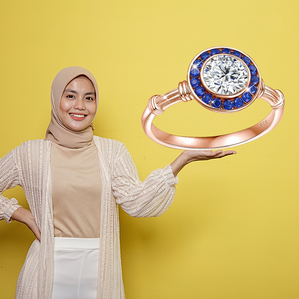 Fascetta con Moissanite per ct 1,00 e Gemme Blu Zaffiro