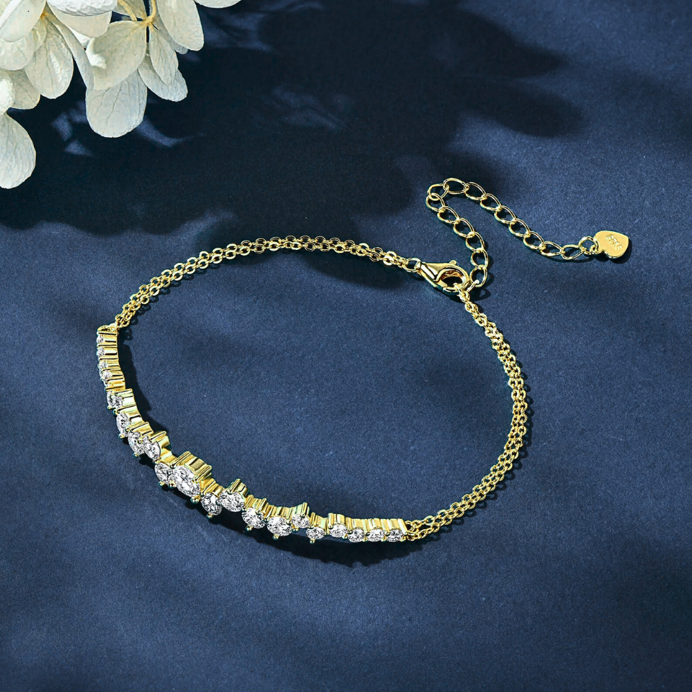Parure Collana, Bracciale e Anello con Moissaniti Sfalsate