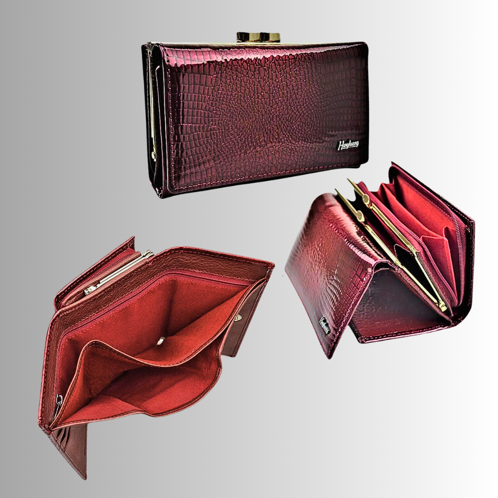 Cartera de piel de becerro auténtica con temática de cocodrilo