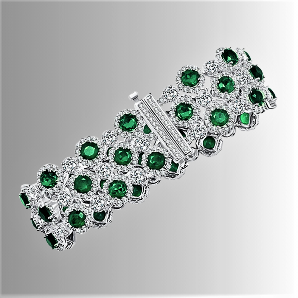 Bracciale a "Tappeto" con Smeraldi Coltivati Taglio Brillante e Diamanti Sintetici