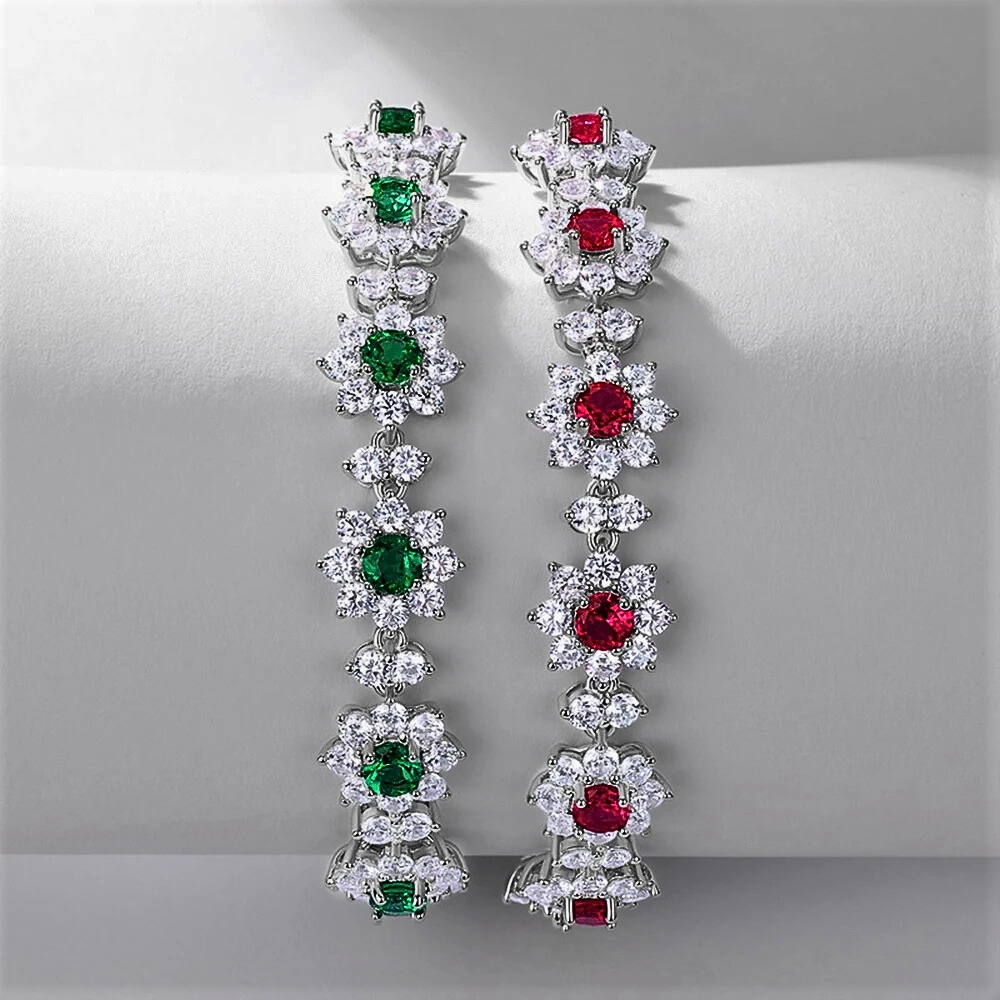 Bracciali a Fiori con Smeraldi, Rubini o Zaffiri con Brillanti Sintetici ad Alto Contenuto di Carbonio