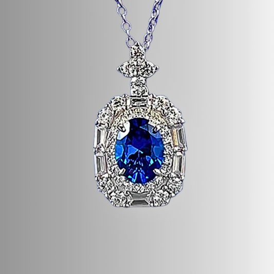 Collana con Zaffiro Coltivato Ovale e Diamanti Sintetici