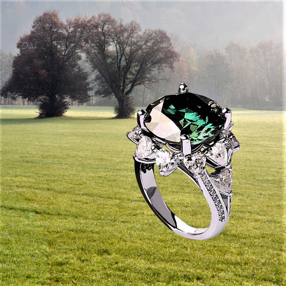Anello "Regina di Cuori" con Moissanite Verde Smeraldo – Eleganza Intensa da 3 o 10 Carati