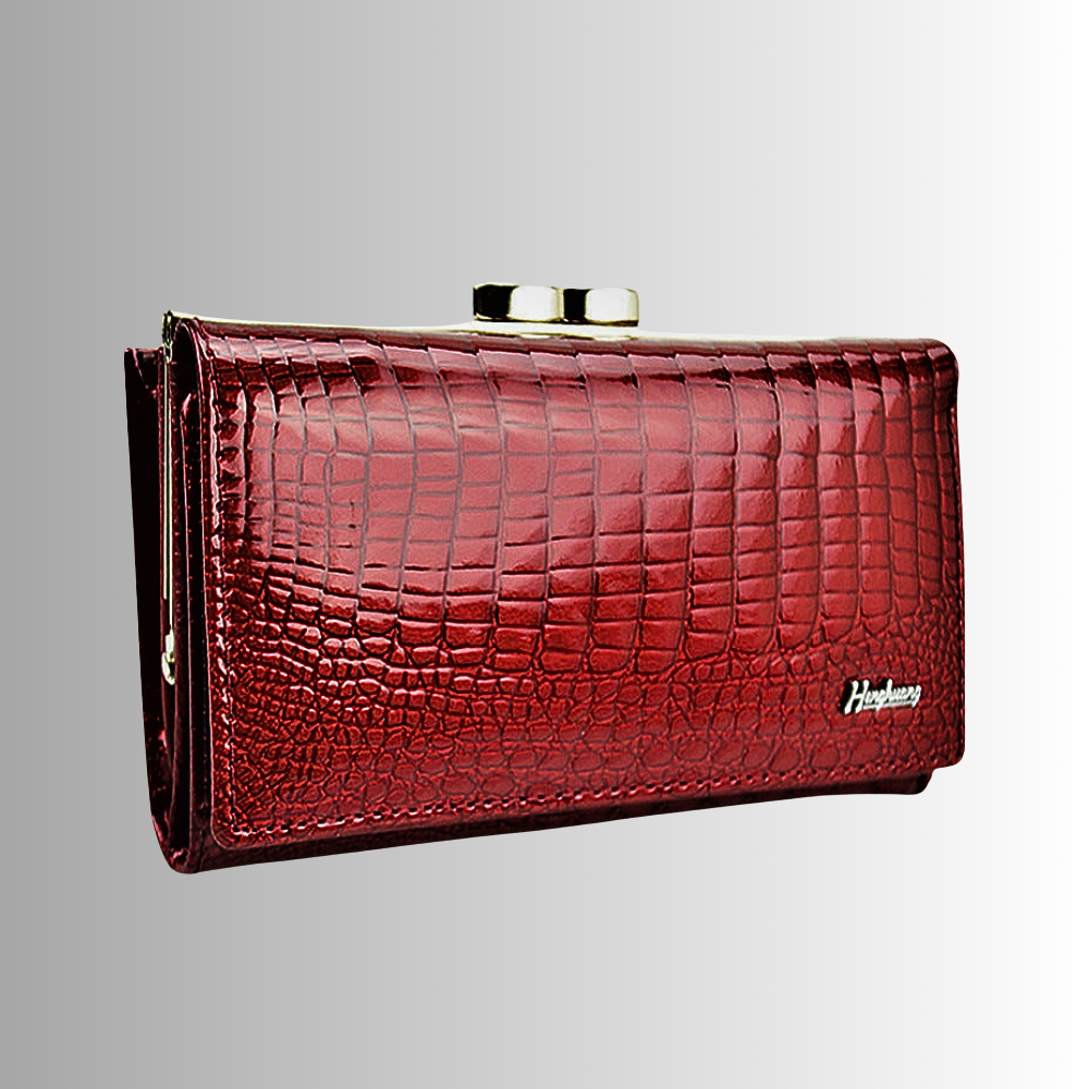 Cartera de piel de becerro auténtica con temática de cocodrilo