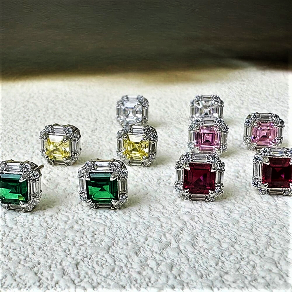 Mini Collezione di Orecchini con Gemme Lab Grown Taglio Asscher, Baguette e Brillante