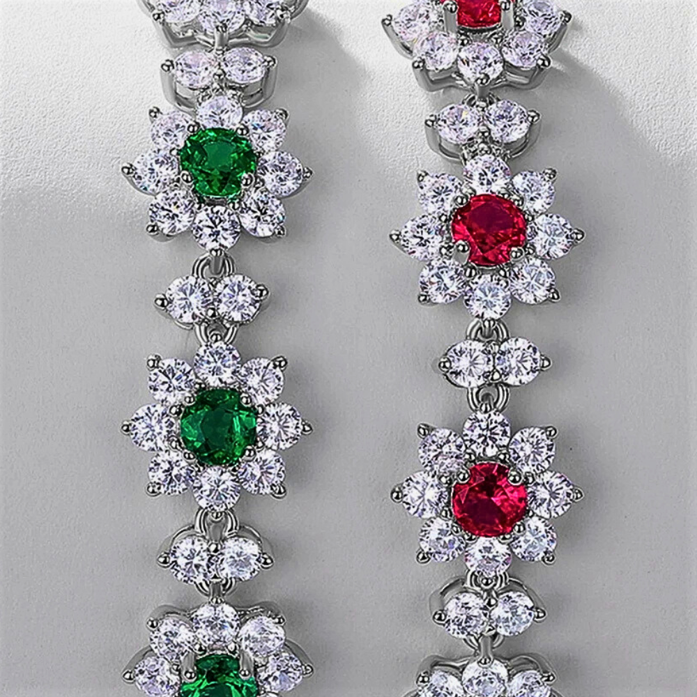 Bracciali a Fiori con Smeraldi, Rubini o Zaffiri con Brillanti Sintetici ad Alto Contenuto di Carbonio