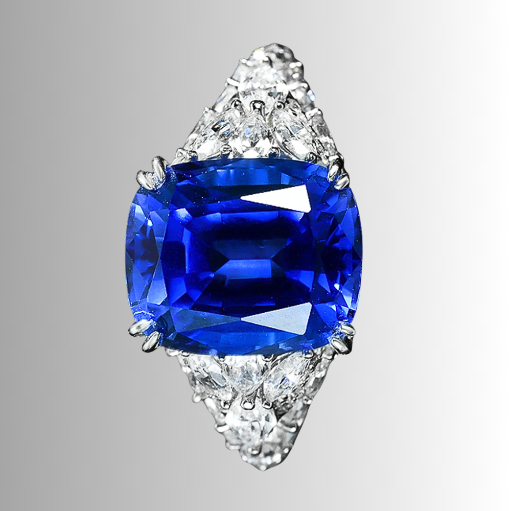 Anello Blue Royal con Zaffiro Coltivato Taglio Cuscino – Alta Gioielleria Iconica
