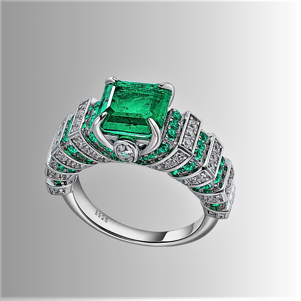 Fascia con Smeraldo Taglio Asscher e Taglio brillante Coltivati con Brillanti sintetici ad Alto contenuto di Carbonio