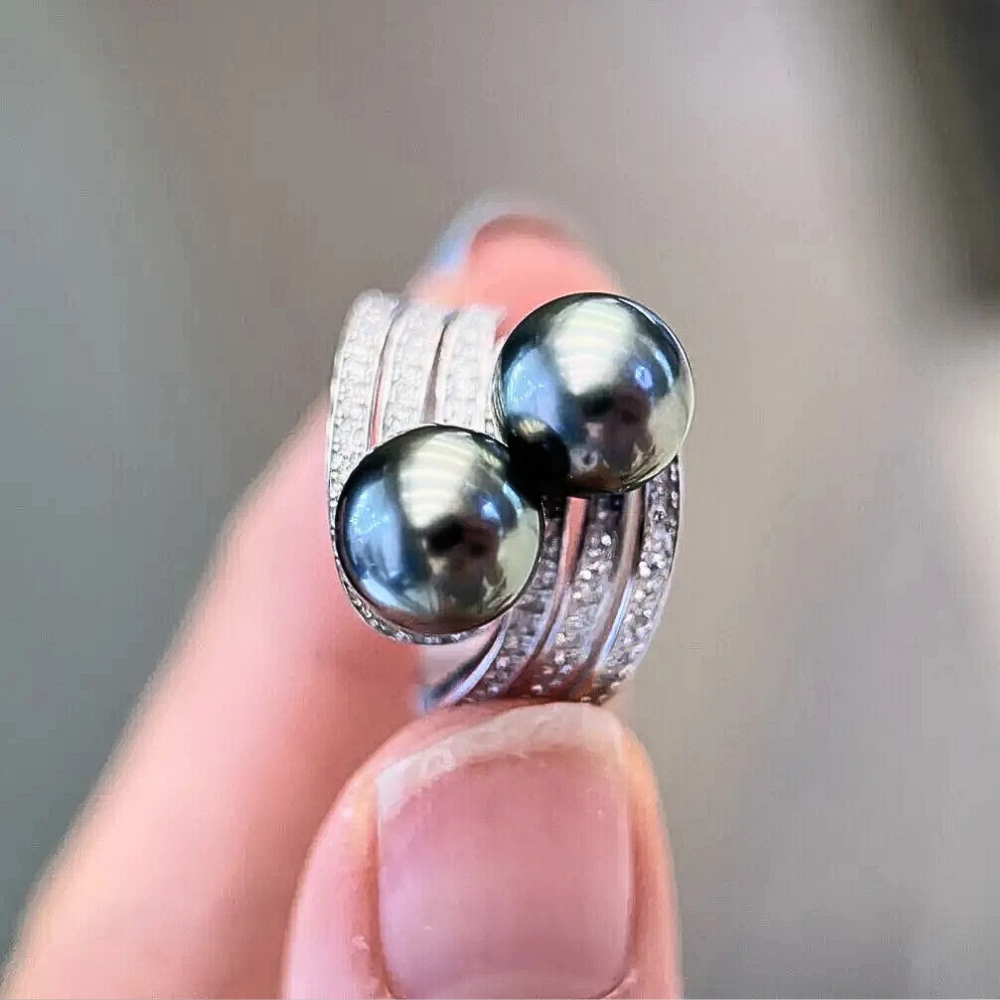 Anello Contrariè con Perle di Tahiti da 8-9 mm