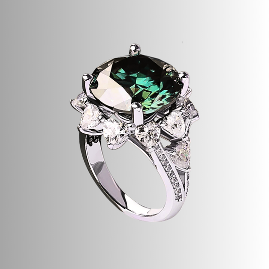 Anello "Regina di Cuori" con Moissanite Verde Smeraldo – Eleganza Intensa da 3 o 10 Carati