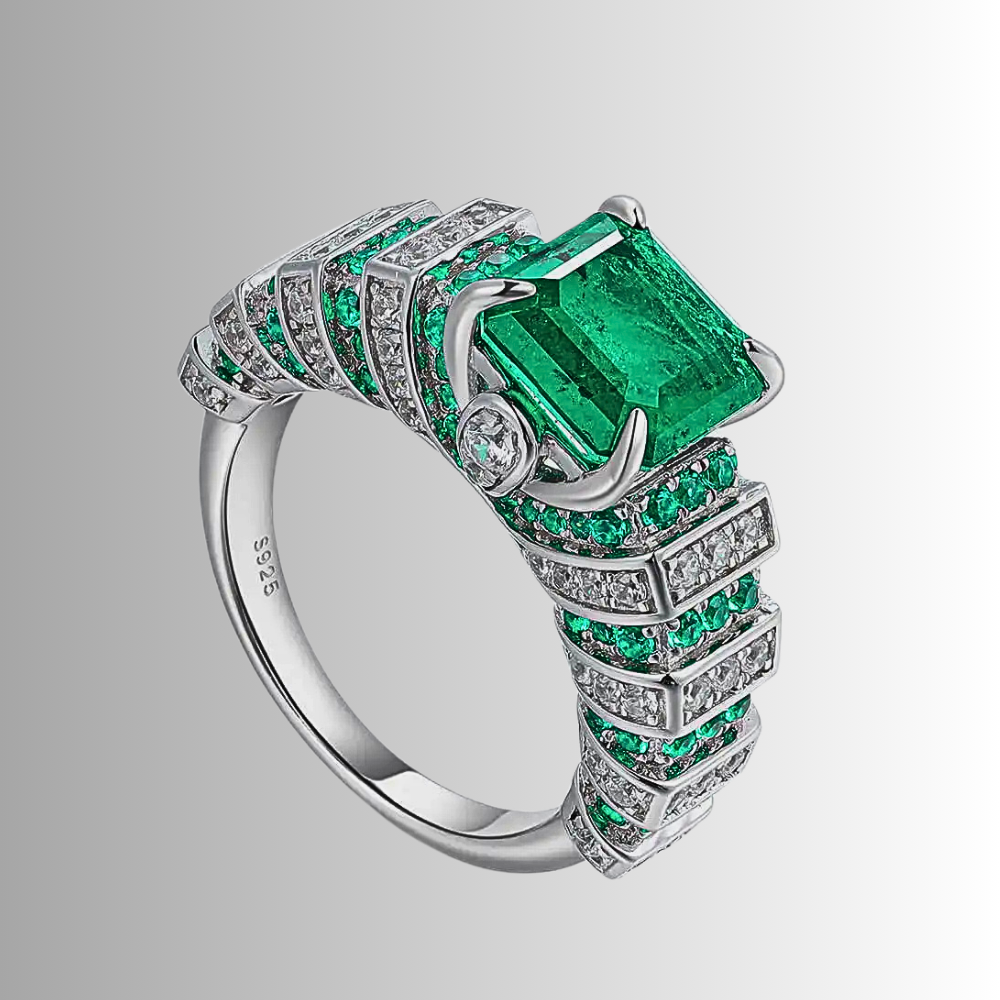 Fascia con Smeraldo Taglio Asscher e Taglio brillante Coltivati con Brillanti sintetici ad Alto contenuto di Carbonio