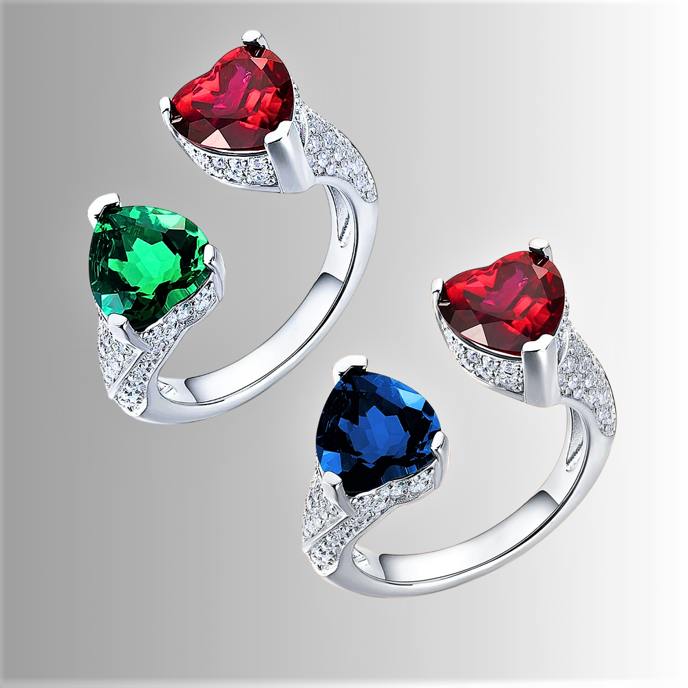 Fede a 2 Cuori con Gemme Colorate e Pavè di Brillanti Lab Grown