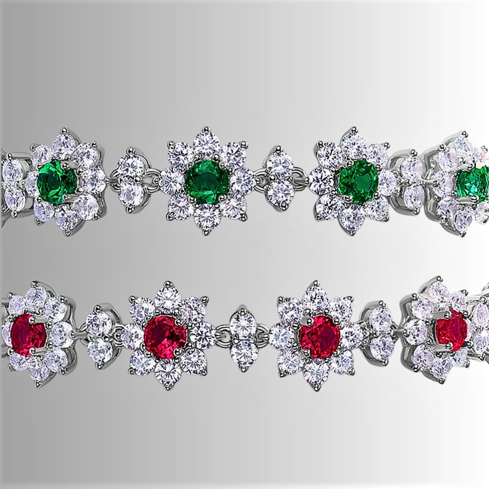Bracciali a Fiori con Smeraldi, Rubini o Zaffiri con Brillanti Sintetici ad Alto Contenuto di Carbonio