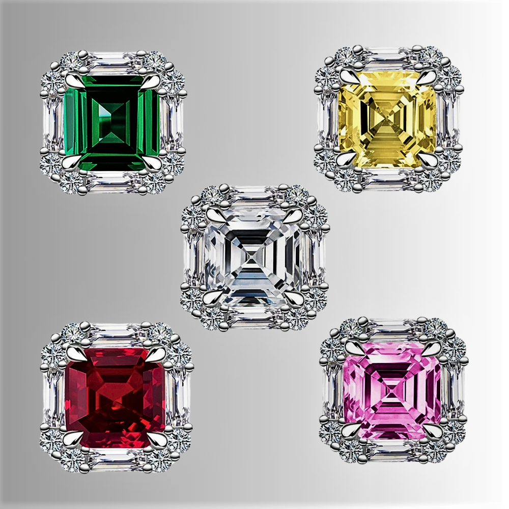 Mini Collezione di Orecchini con Gemme Lab Grown Taglio Asscher, Baguette e Brillante