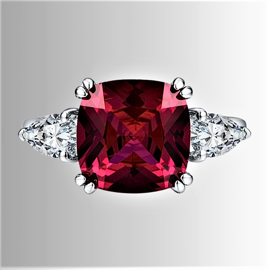 Fascia con Rubino Coltivato Taglio Cuscino di circa ct 4,00 e Diamanti Taglio Goccia Lab Grown