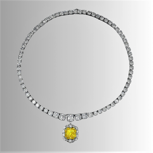 Collana Tennis con Moissaniti Taglio Cuscino e Citrino Centrale