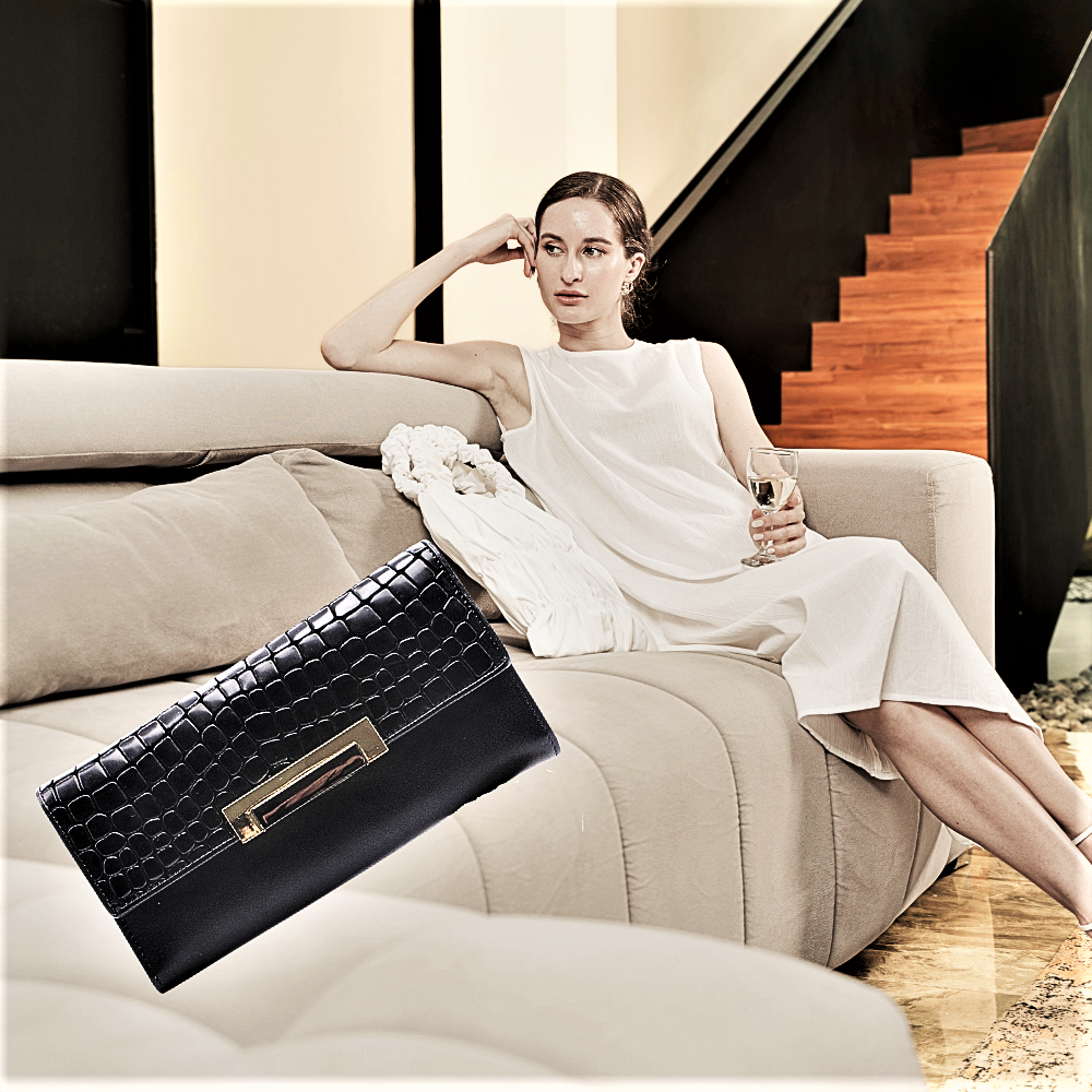 Genuine Cowhide Leather Wallet with Crocodile Texture