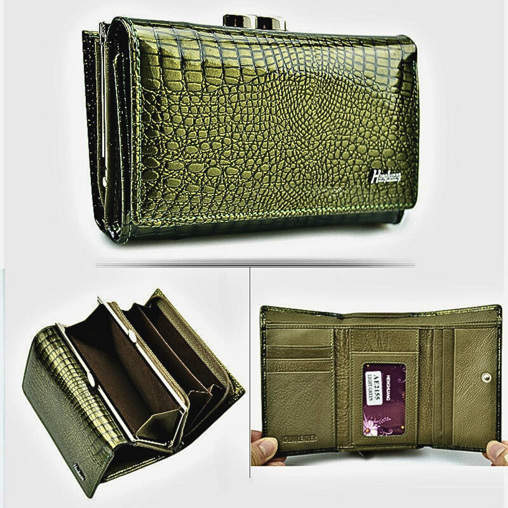 Cartera de piel de becerro auténtica con temática de cocodrilo