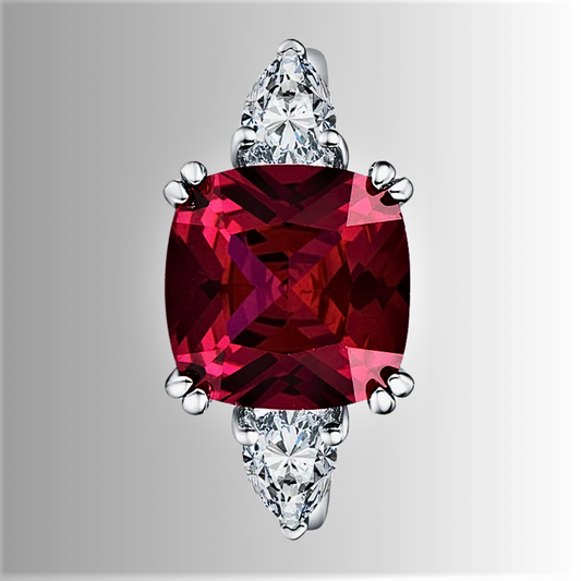 Fascia con Rubino Coltivato Taglio Cuscino di circa ct 4,00 e Diamanti Taglio Goccia Lab Grown