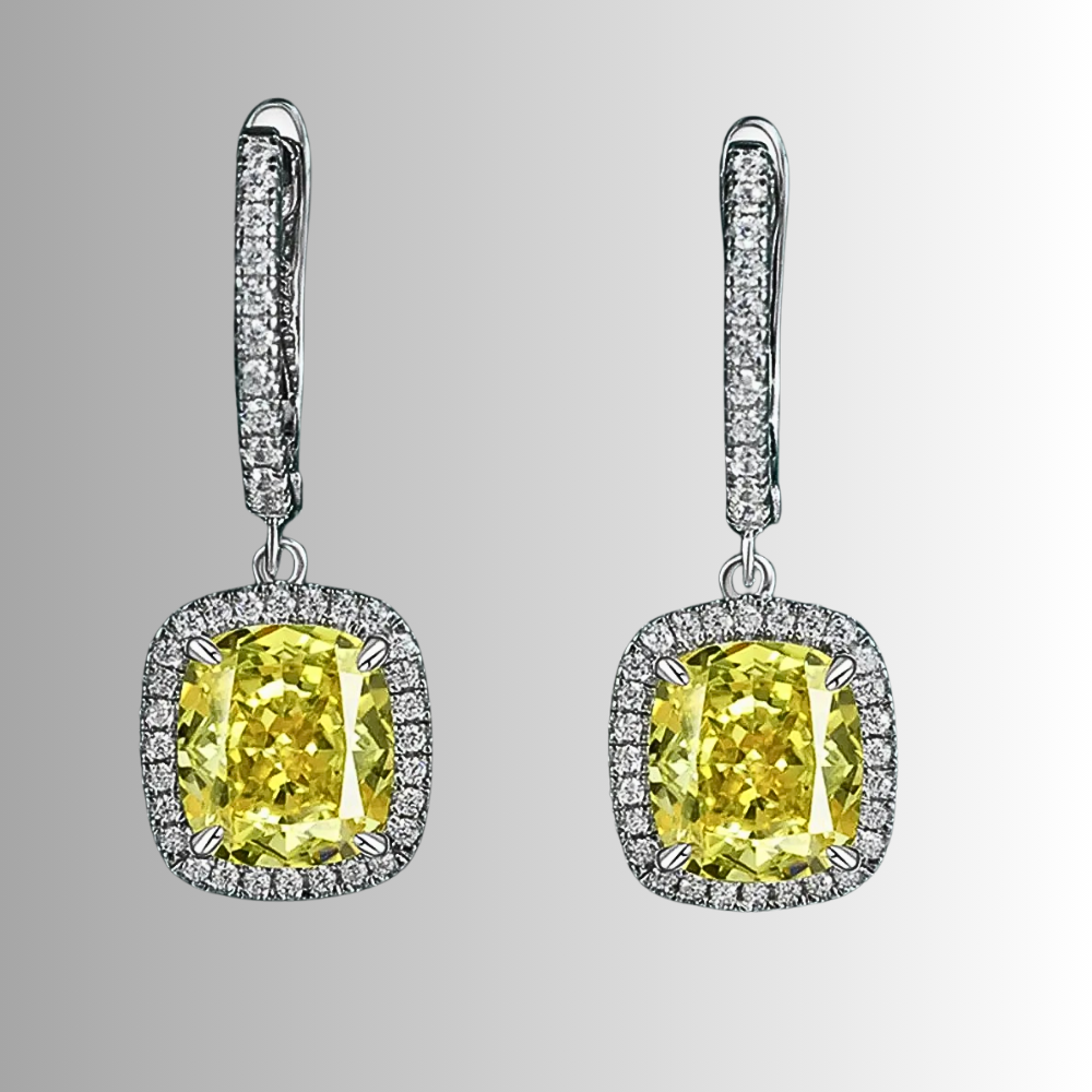 Orecchini Pendenti con Zaffiro Giallo Intenso Lab Grown e Brillanti Coltivati