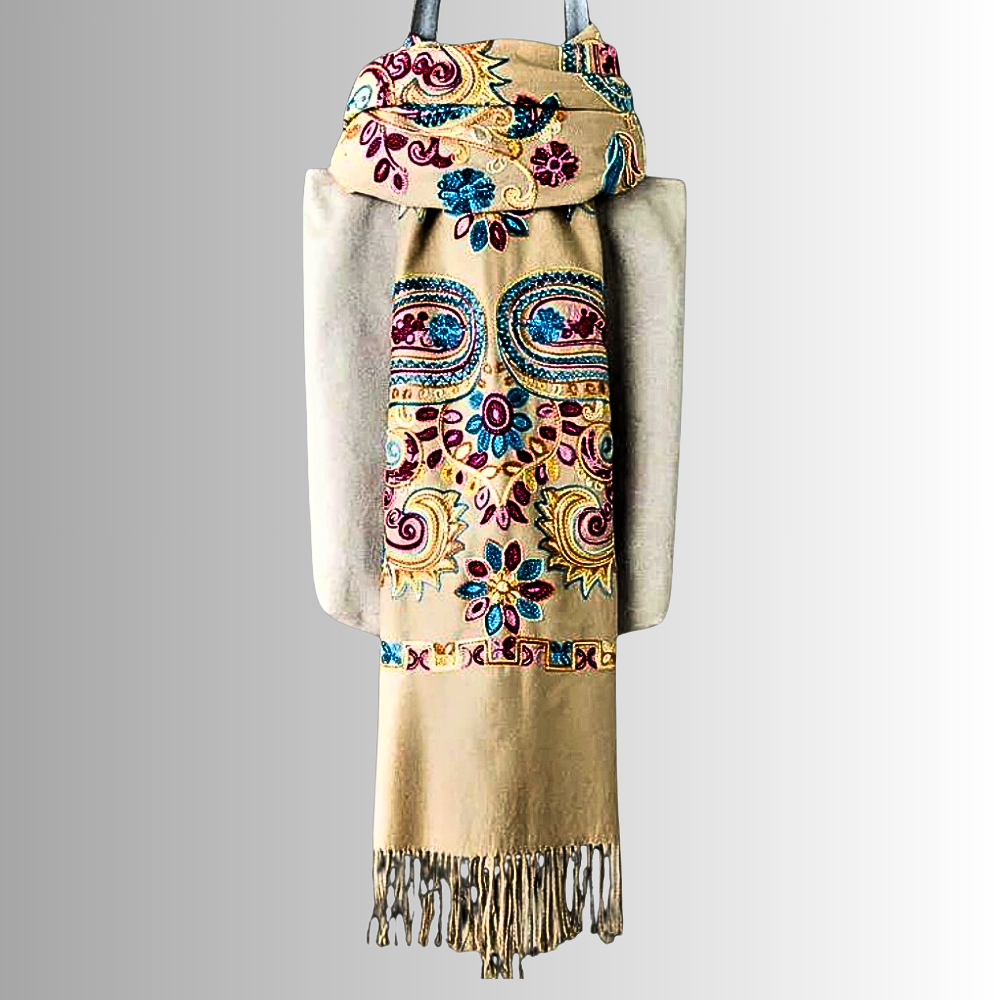 Pashmina Misto Lana Ricamata a Mano