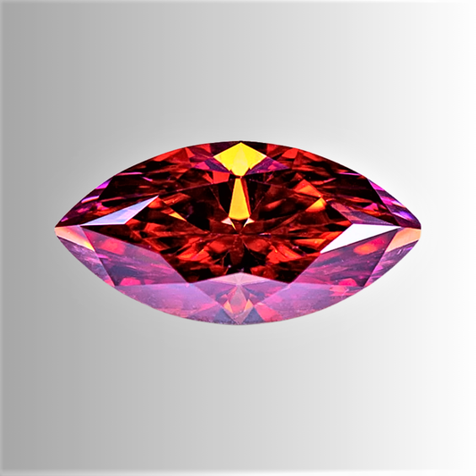 Moissanite Rossa con sfumature Gialle Taglio Marquise Certificata