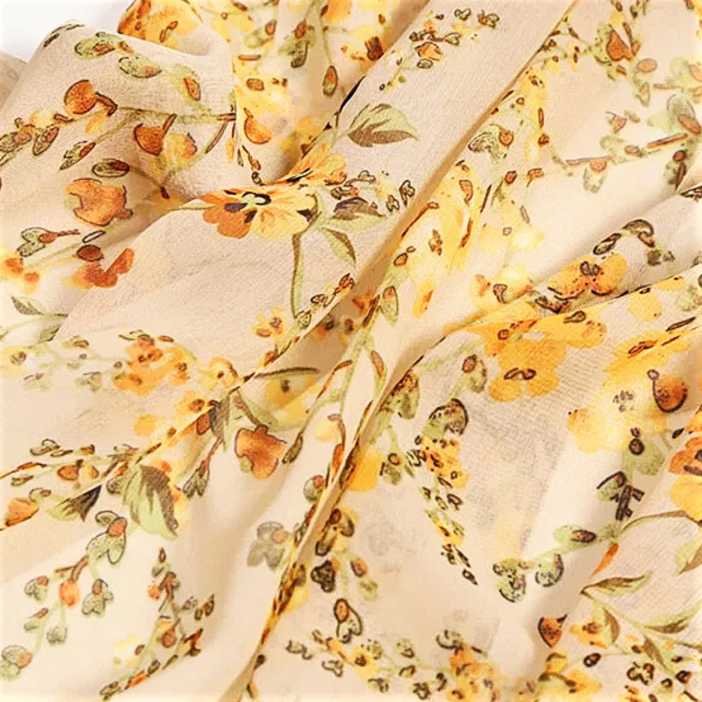 Foulard in Chiffon di Seta a Motivo Floreale