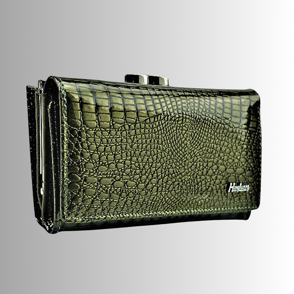 Cartera de piel de becerro auténtica con temática de cocodrilo