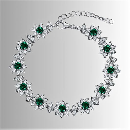Bracciali a Fiori con Smeraldi, Rubini o Zaffiri con Brillanti Sintetici ad Alto Contenuto di Carbonio