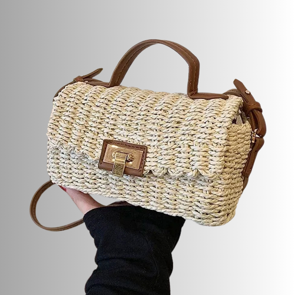 Mini Bag in Paglia Intrecciata con dettagli in Similpelle