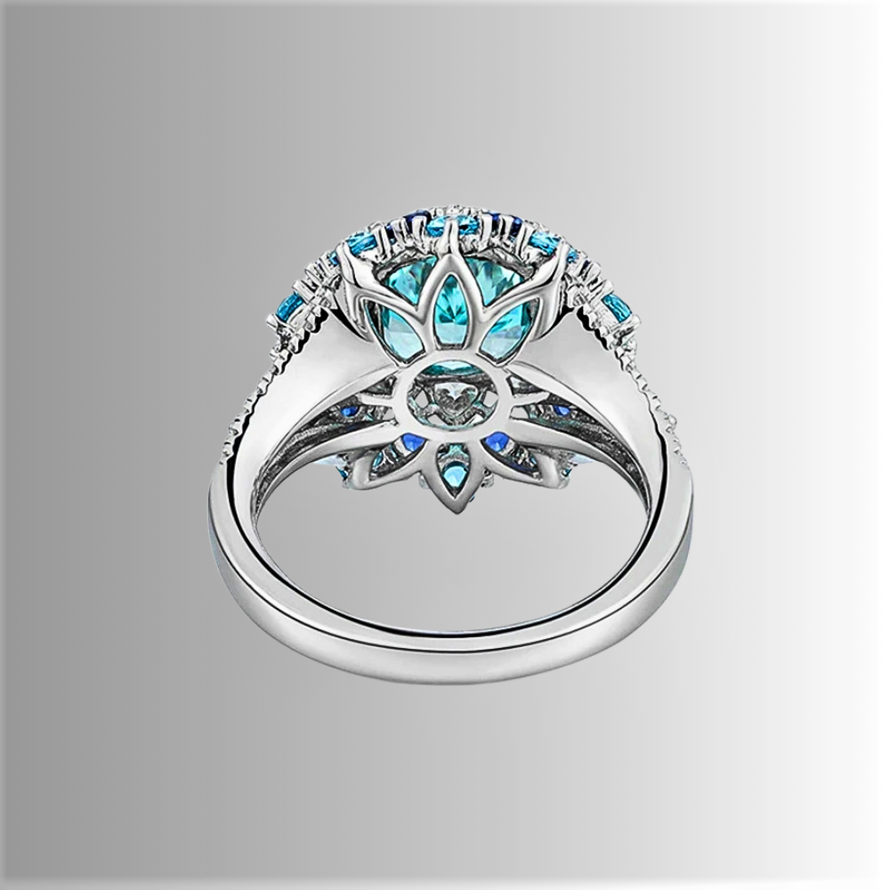 Fascia con Tormalina Paraiba Taglio Cuscino, Taglio Brillante, Zaffiri Lab Grown e Diamanti ad Alto Contenuto di Carbonio