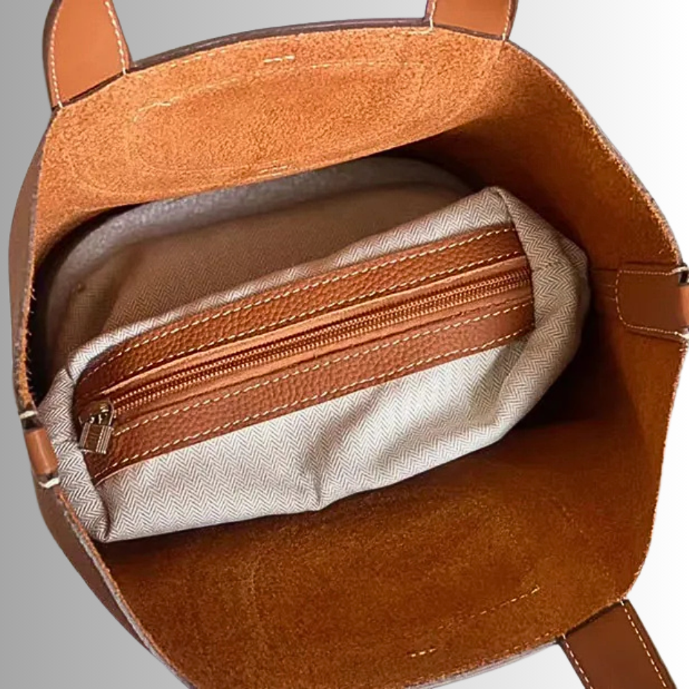 Borsa Tote a Secchiello in Vera Pelle di Vitellino
