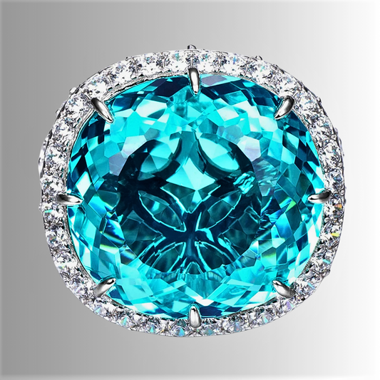 Fascione con Tormalina Paraiba Coltivata e Diamanti Sintetici ad Alto Contenuto di Carbonio