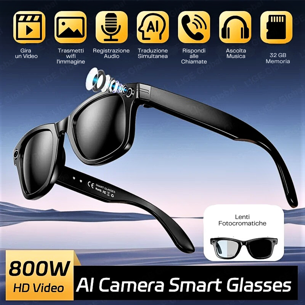 Occhiali Smart per Foto, Video, Musica e Chat Gpt 4