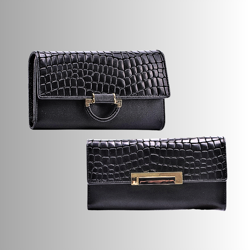 Cartera de piel de vacuno auténtica con textura de cocodrilo