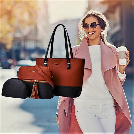 Conjunto de dos bolsos y un clutch: elegancia y funcionalidad 