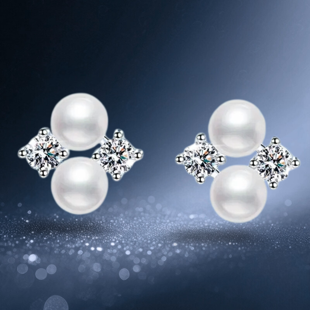 Orecchini a Perno con Moissaniti e Perle Naturali