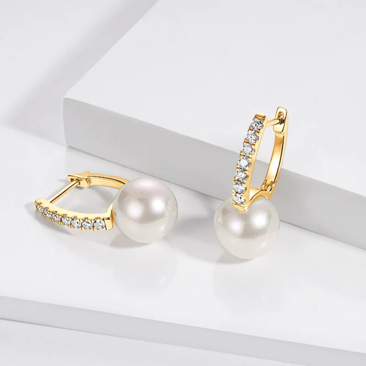 Orecchini a Barretta con Moissanite e Perle Naturali