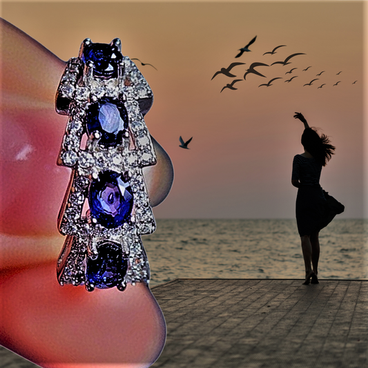 Anillo Flechas Borrosas con Piedras Naturales 
