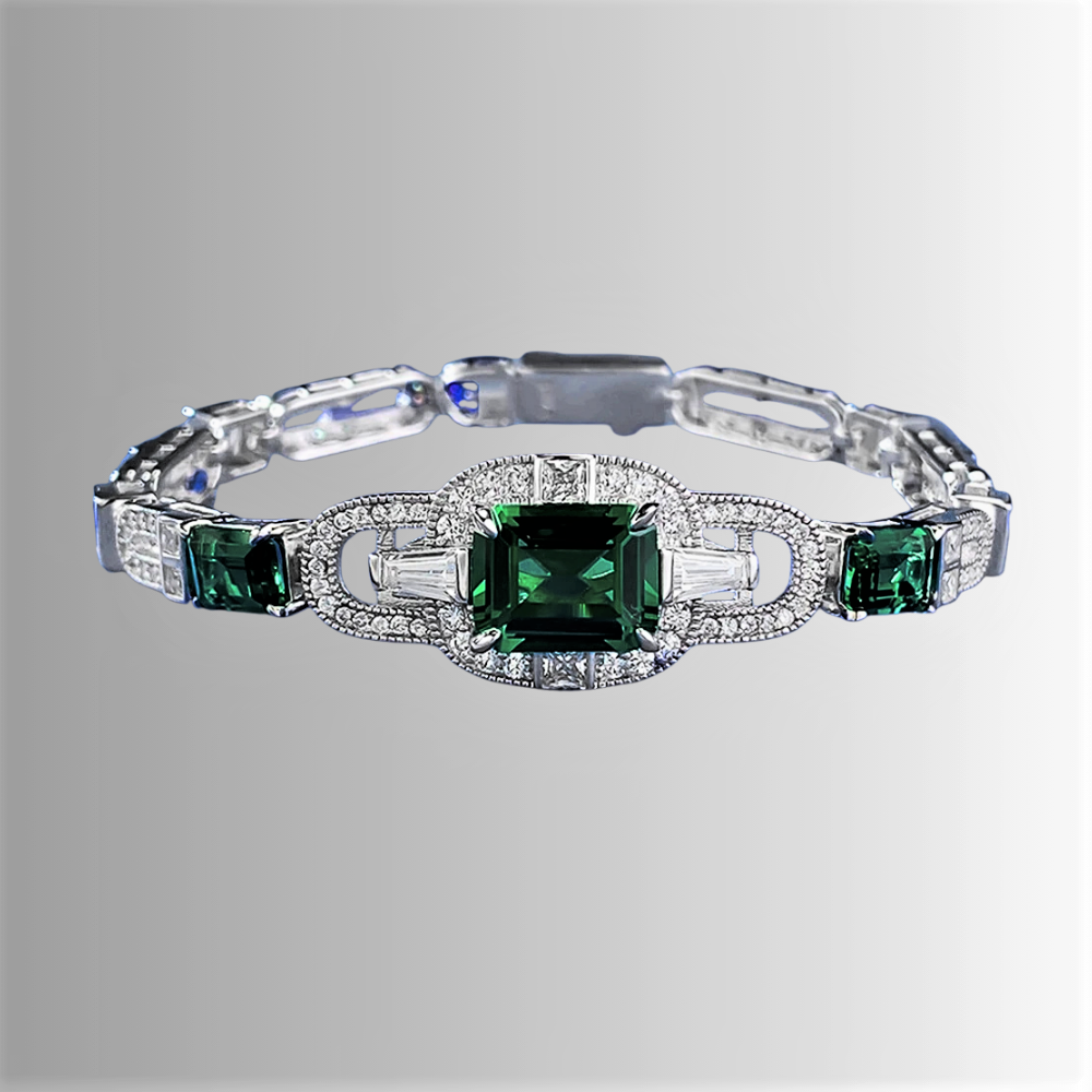 Bracciale con Smeraldi e Diamanti Sintetici ad Alto Contenuto di Carbonio