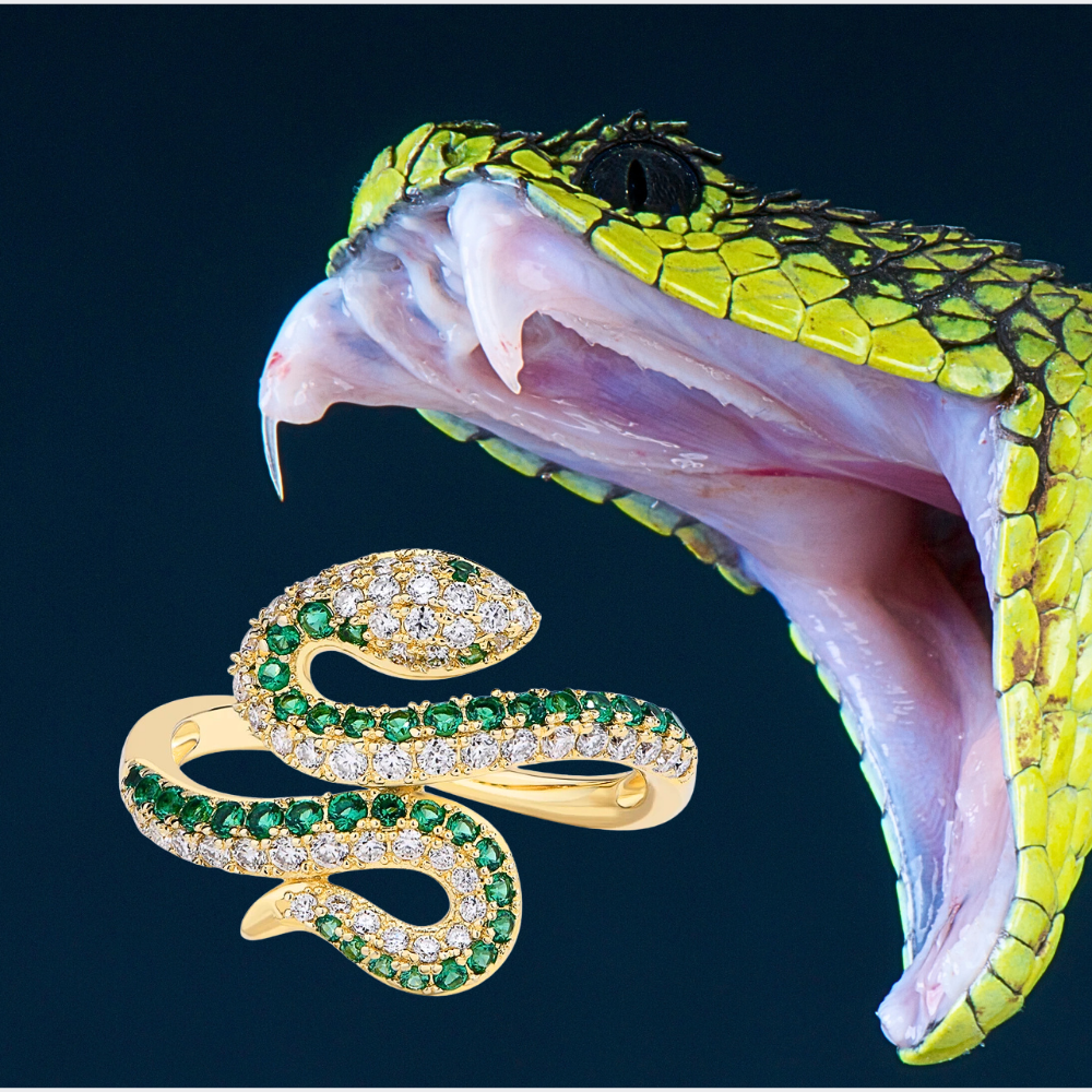 Anello a Serpente in Moissaniti Verde Smeraldo e D Color