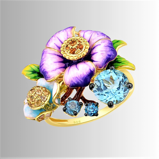 Fascetta a Fiori Smaltati a Mano e Zirconi di Altissima Qualità