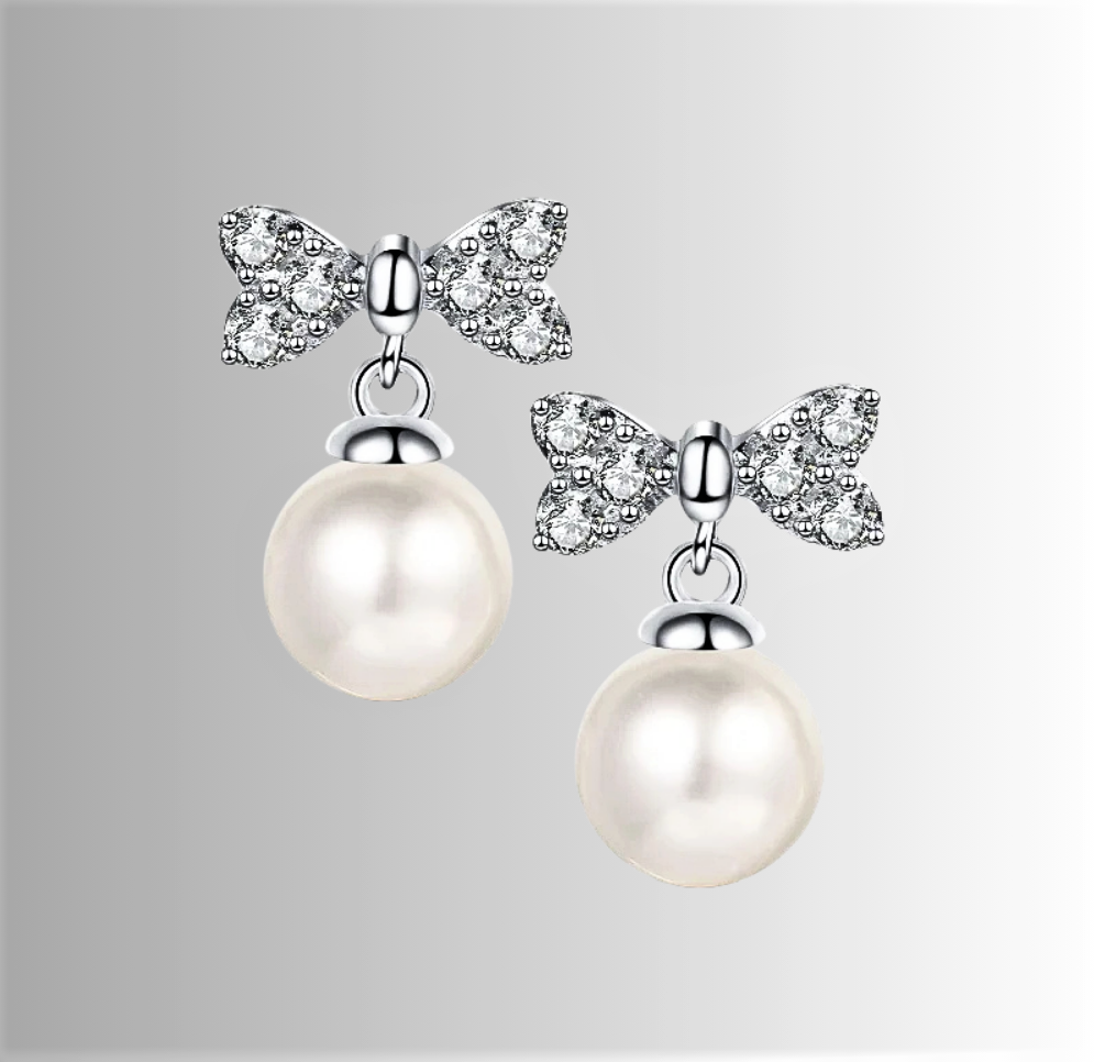 Orecchini a Fiocco con Moissaniti e Perle Naturali