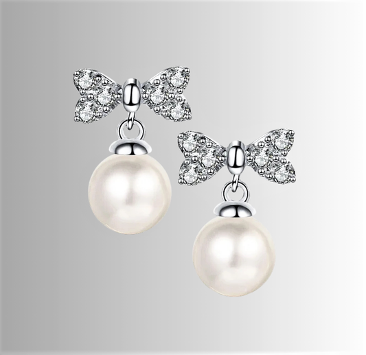 Orecchini a Fiocco con Moissaniti e Perle Naturali